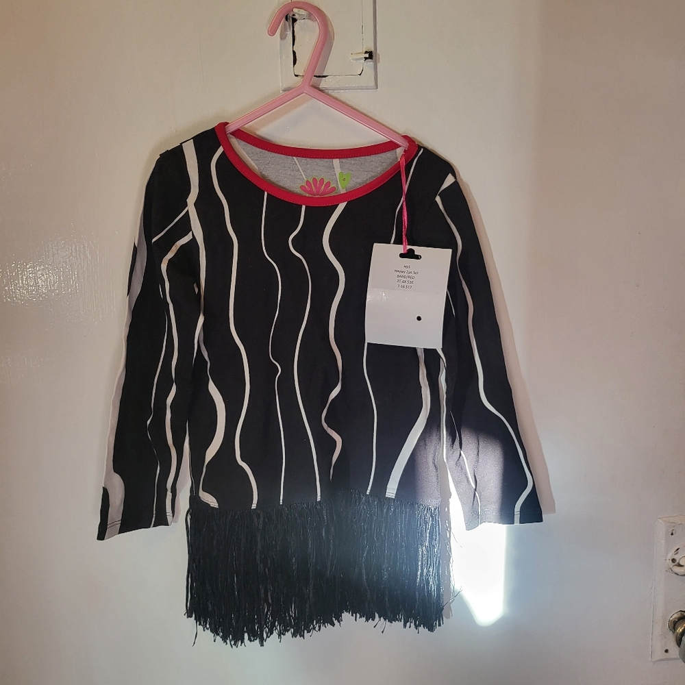 Three Friends NWT Girls Size 4 Black and White Festive Fringe Top DEAL 5 for $20